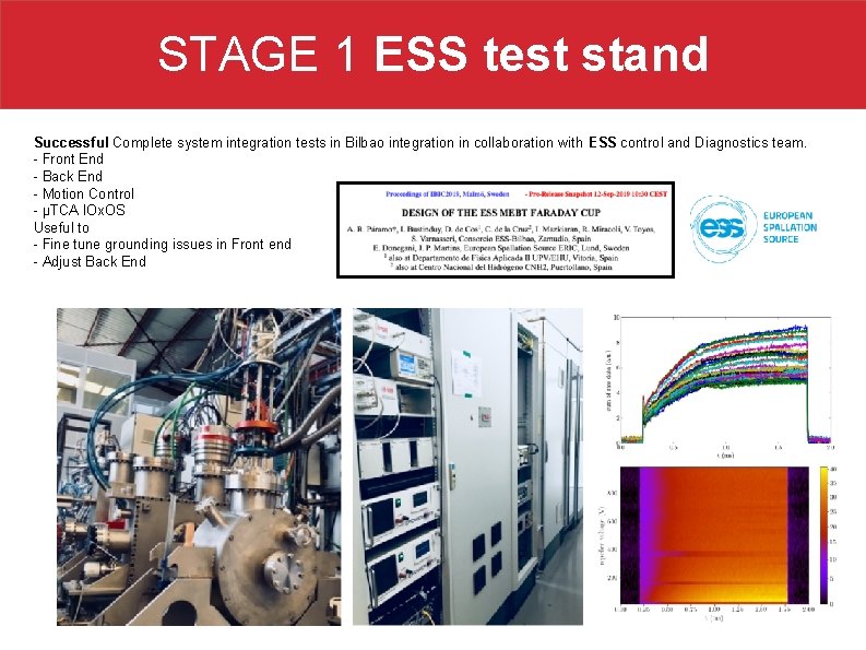 STAGE 1 ESS test stand Successful Complete system integration tests in Bilbao integration in