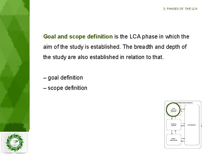 3. PHASES OF THE LCA Goal and scope definition is the LCA phase in