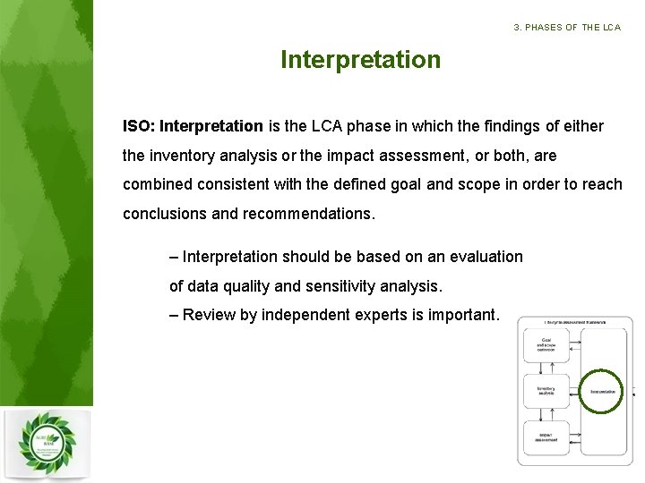 3. PHASES OF THE LCA Interpretation ISO: Interpretation is the LCA phase in which