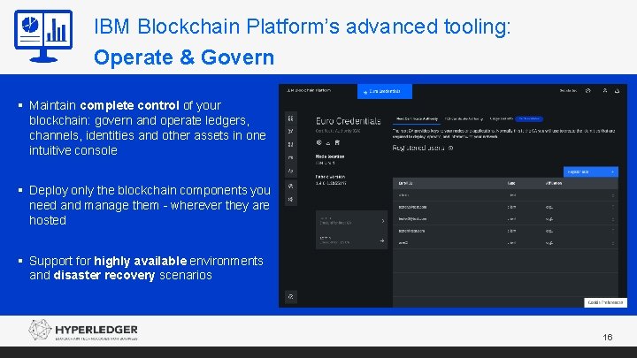 IBM Blockchain Platform’s advanced tooling: Operate & Govern § Maintain complete control of your