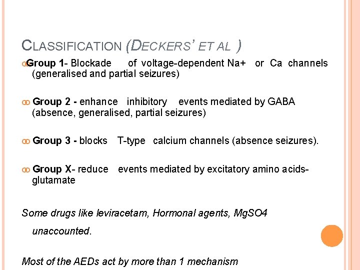 CLASSIFICATION (DECKERS’ ET AL ) Group 1 - Blockade of voltage-dependent Na+ or Ca