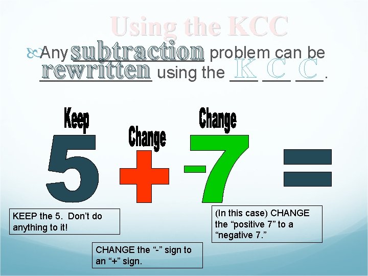 Using the KCC Any subtraction _______ problem can be C ___. rewritten using the