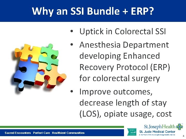 Why an SSI Bundle + ERP? • Uptick in Colorectal SSI • Anesthesia Department