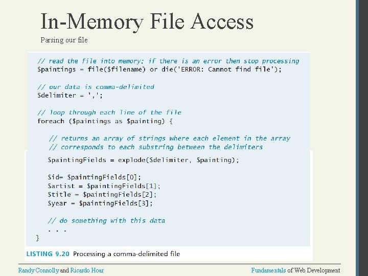In-Memory File Access Parsing our file Randy Connolly and Ricardo Hoar Fundamentals of Web