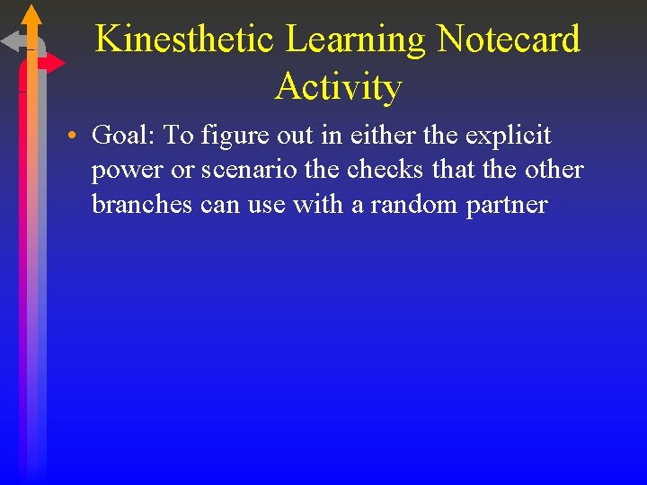Kinesthetic Learning Notecard Activity • Goal: To figure out in either the explicit power