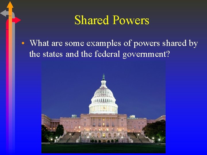 Shared Powers • What are some examples of powers shared by the states and