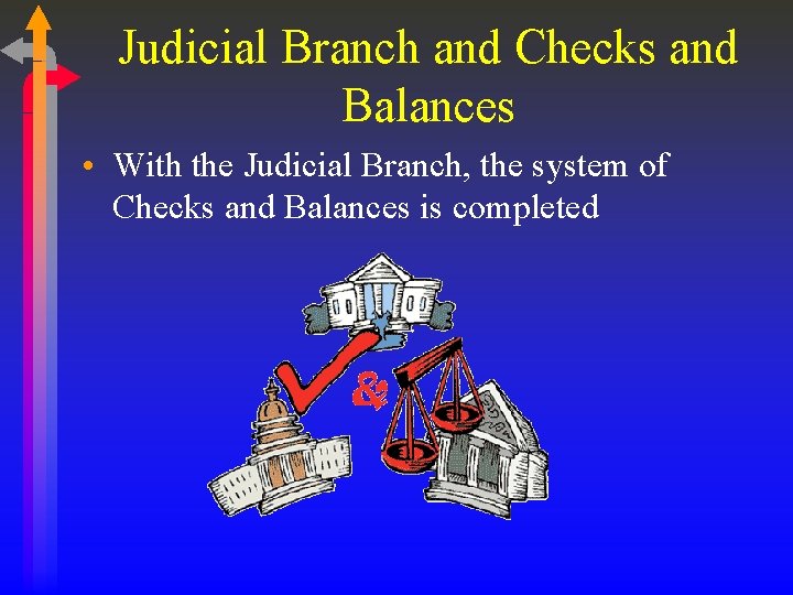 Judicial Branch and Checks and Balances • With the Judicial Branch, the system of