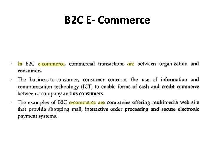 B 2 C E- Commerce 