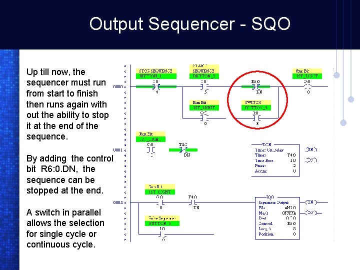 Output Sequencer - SQO Up till now, the sequencer must run from start to