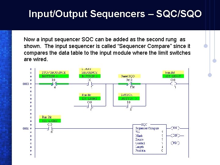 Input/Output Sequencers – SQC/SQO Now a input sequencer SQC can be added as the