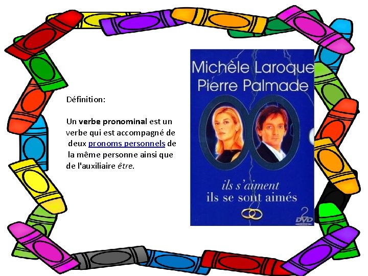 Définition: Un verbe pronominal est un verbe qui est accompagné de deux pronoms personnels