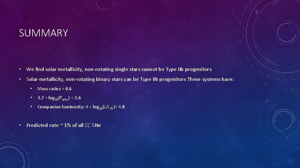 SUMMARY • We find solar-metallicity, non-rotating single stars cannot be Type IIb progenitors •