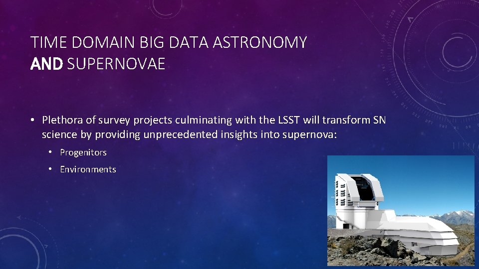 TIME DOMAIN BIG DATA ASTRONOMY AND SUPERNOVAE • Plethora of survey projects culminating with