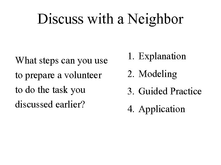 Discuss with a Neighbor What steps can you use to prepare a volunteer to