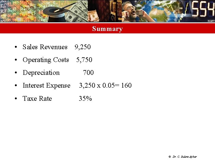 Summary • Sales Revenues 9, 250 • Operating Costs 5, 750 • Depreciation 700