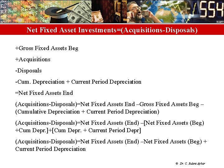 Net Fixed Asset Investments=(Acquisitions-Disposals) +Gross Fixed Assets Beg +Acquisitions -Disposals -Cum. Depreciation + Current