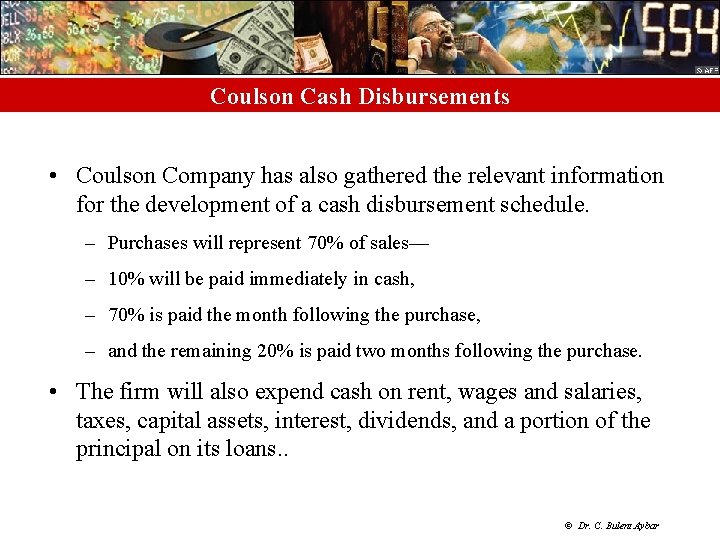 Coulson Cash Disbursements • Coulson Company has also gathered the relevant information for the