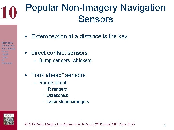 10 Popular Non-Imagery Navigation Sensors • Exteroception at a distance is the key Motivation 10 Popular Non-Imagery Navigation Sensors • Exteroception at a distance is the key Motivation