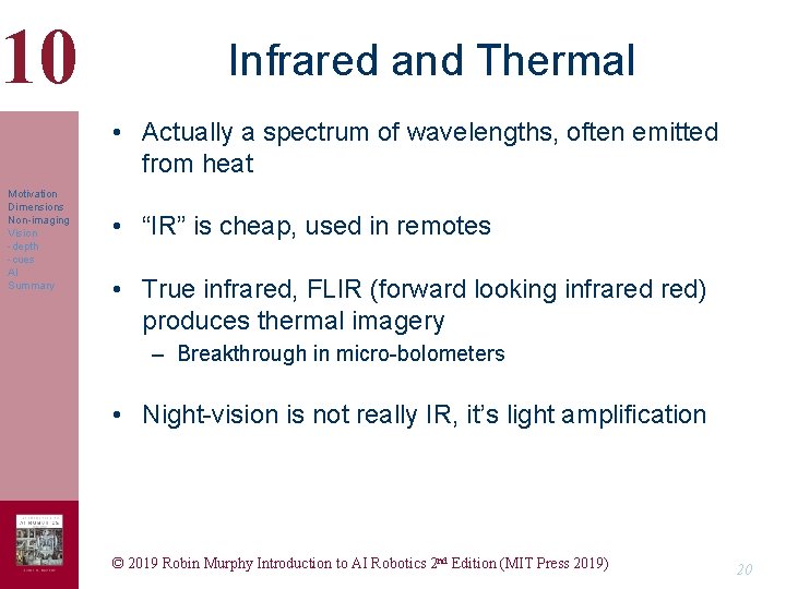 10 Infrared and Thermal • Actually a spectrum of wavelengths, often emitted from heat 10 Infrared and Thermal • Actually a spectrum of wavelengths, often emitted from heat