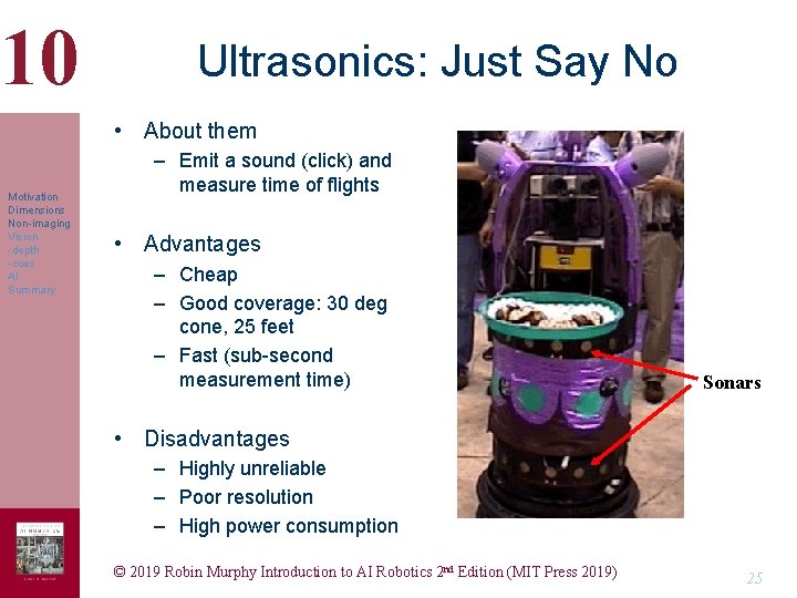 10 Ultrasonics: Just Say No • About them Motivation Dimensions Non-imaging Vision -depth -cues 10 Ultrasonics: Just Say No • About them Motivation Dimensions Non-imaging Vision -depth -cues