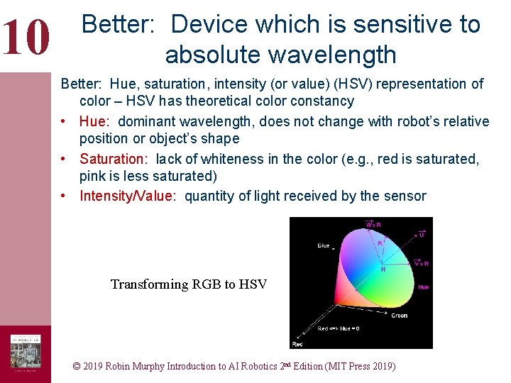 10 Better: Device which is sensitive to absolute wavelength Better: Hue, saturation, intensity (or 10 Better: Device which is sensitive to absolute wavelength Better: Hue, saturation, intensity (or
