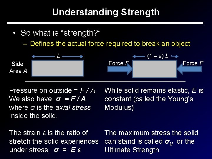 Understanding Strength • So what is “strength? ” – Defines the actual force required