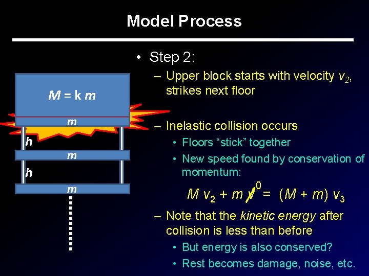 Model Process • Step 2: M=km m h m – Upper block starts with