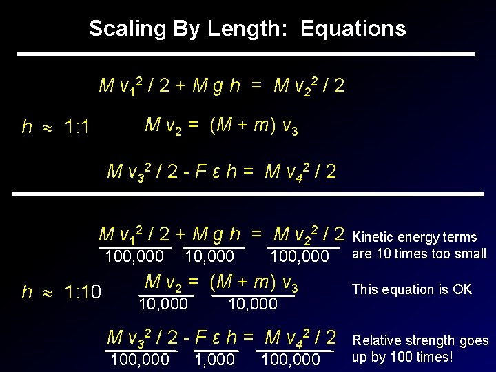 Scaling By Length: Equations M v 12 / 2 + M g h =