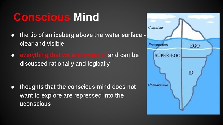 Conscious Mind ● the tip of an iceberg above the water surface clear and