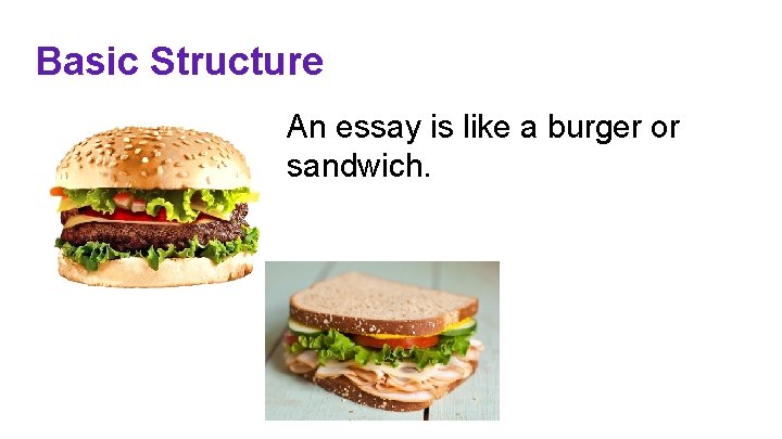 Basic Structure An essay is like a burger or sandwich. 