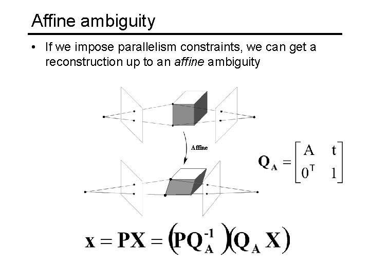 Affine ambiguity • If we impose parallelism constraints, we can get a reconstruction up