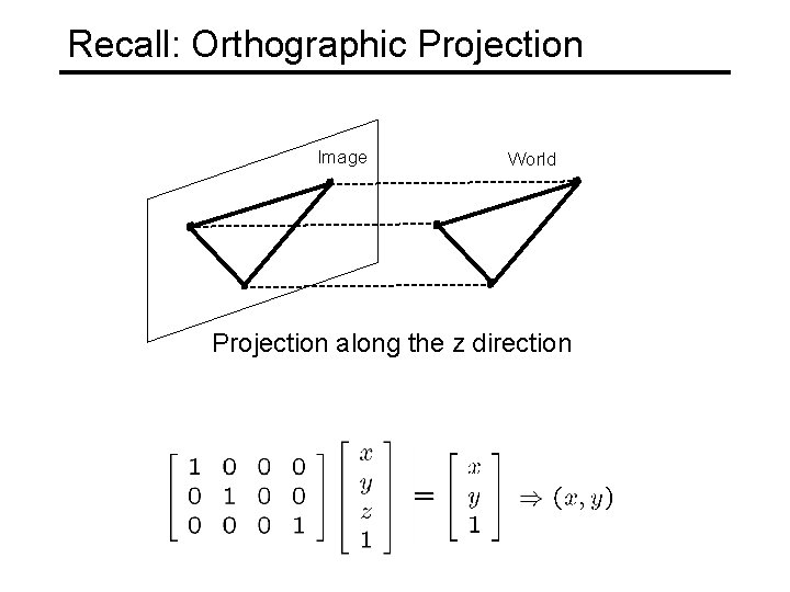 Recall: Orthographic Projection Image World Projection along the z direction 