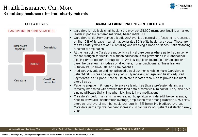 Health Insurance: Care. More Rebuilding healthcare for frail elderly patients COLLATERALS MARKET-LEADING PATIENT-CENTERED CARE