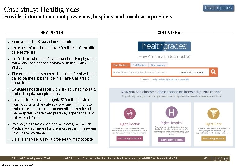 Case study: Healthgrades Provides information about physicians, hospitals, and health care providers KEY POINTS