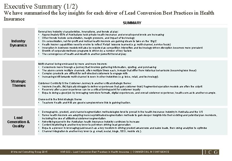 Executive Summary (1/2) We have summarised the key insights for each driver of Lead