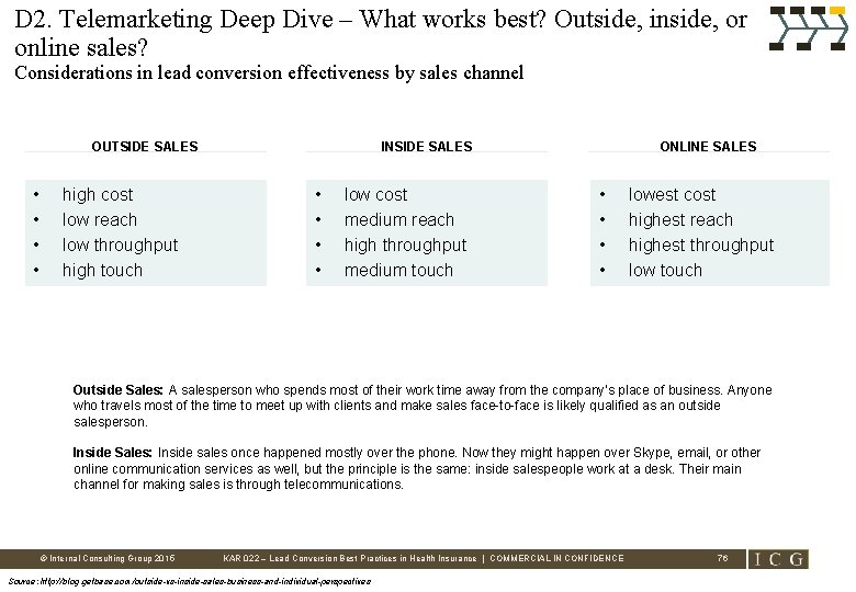 D 2. Telemarketing Deep Dive – What works best? Outside, inside, or online sales?