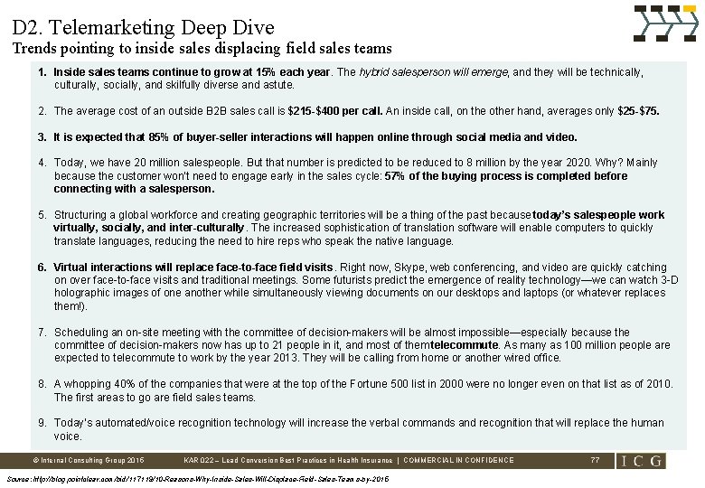 D 2. Telemarketing Deep Dive Trends pointing to inside sales displacing field sales teams