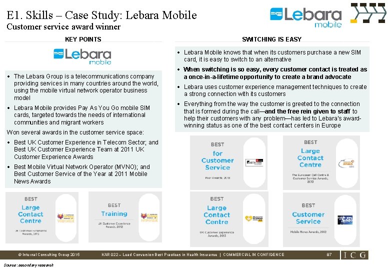 E 1. Skills – Case Study: Lebara Mobile Customer service award winner KEY POINTS