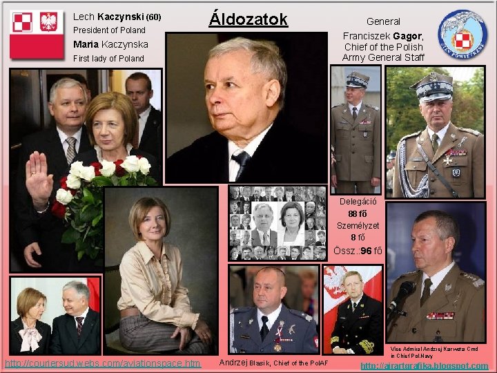 Lech Kaczynski (60) President of Poland Áldozatok General Franciszek Gagor, Chief of the Polish