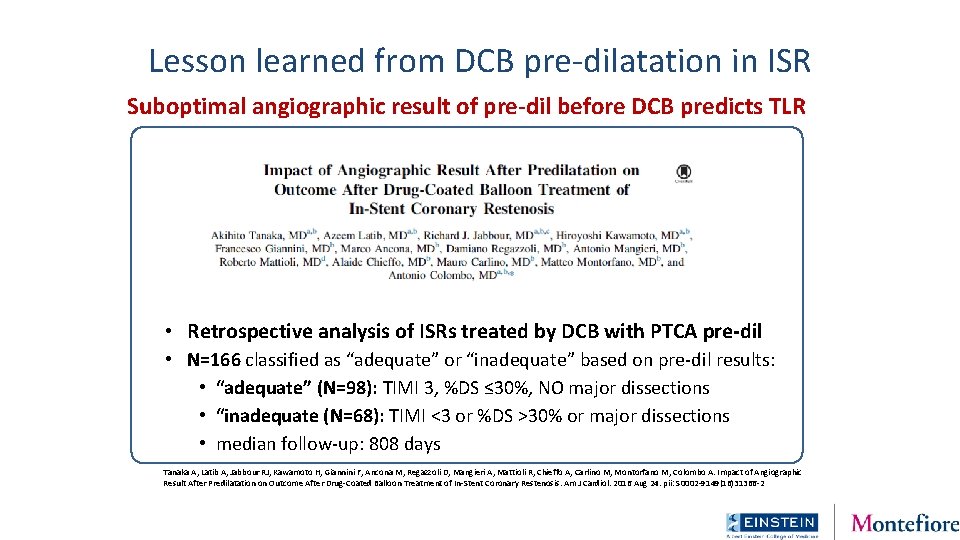 Lesson learned from DCB pre-dilatation in ISR Suboptimal angiographic result of pre-dil before DCB