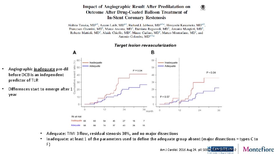  • Angiographic inadequate pre-dil before DCB is an independent predictor of TLR •