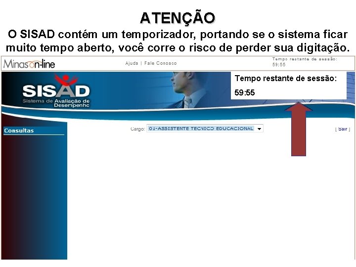 ATENÇÃO O SISAD contém um temporizador, portando se o sistema ficar muito tempo aberto,