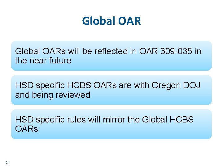 Global OARs will be reflected in OAR 309 -035 in the near future HSD