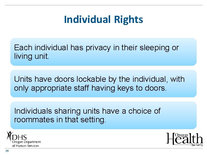 Individual Rights Each individual has privacy in their sleeping or living unit. Units have