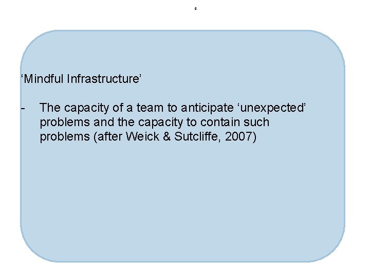 9 ‘Mindful Infrastructure’ - The capacity of a team to anticipate ‘unexpected’ problems and