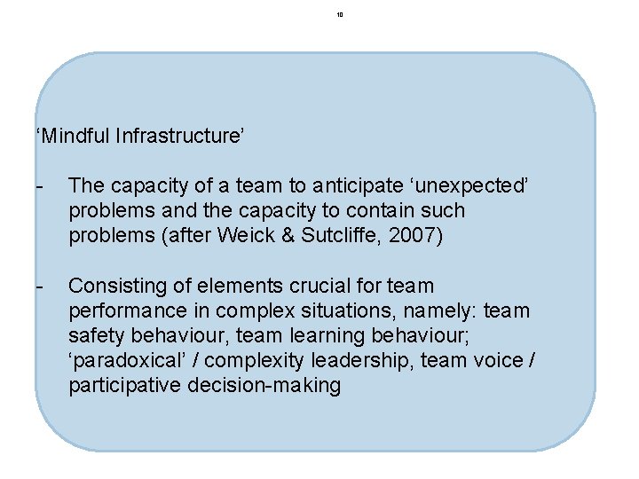 10 ‘Mindful Infrastructure’ - The capacity of a team to anticipate ‘unexpected’ problems and