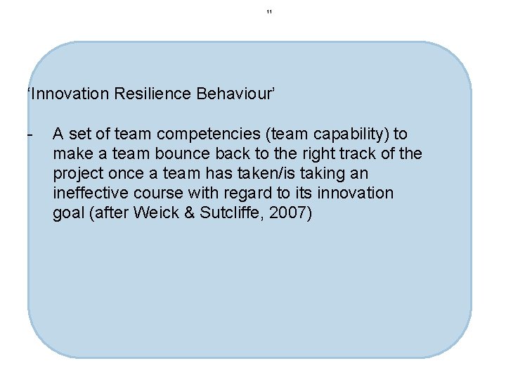11 ‘Innovation Resilience Behaviour’ - A set of team competencies (team capability) to make