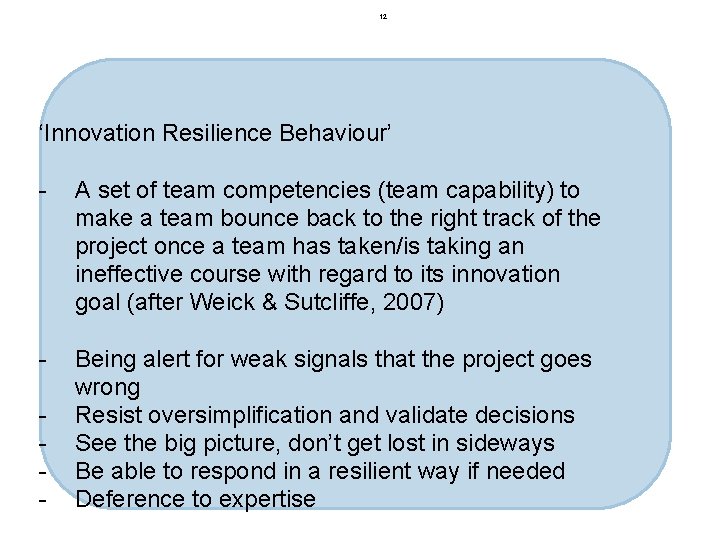 12 ‘Innovation Resilience Behaviour’ - A set of team competencies (team capability) to make