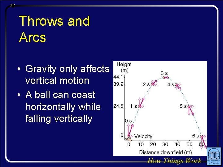 12 Throws and Arcs • Gravity only affects vertical motion • A ball can