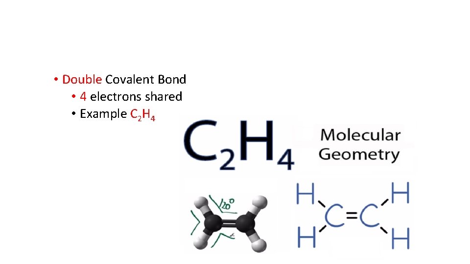  • Double Covalent Bond • 4 electrons shared • Example C 2 H